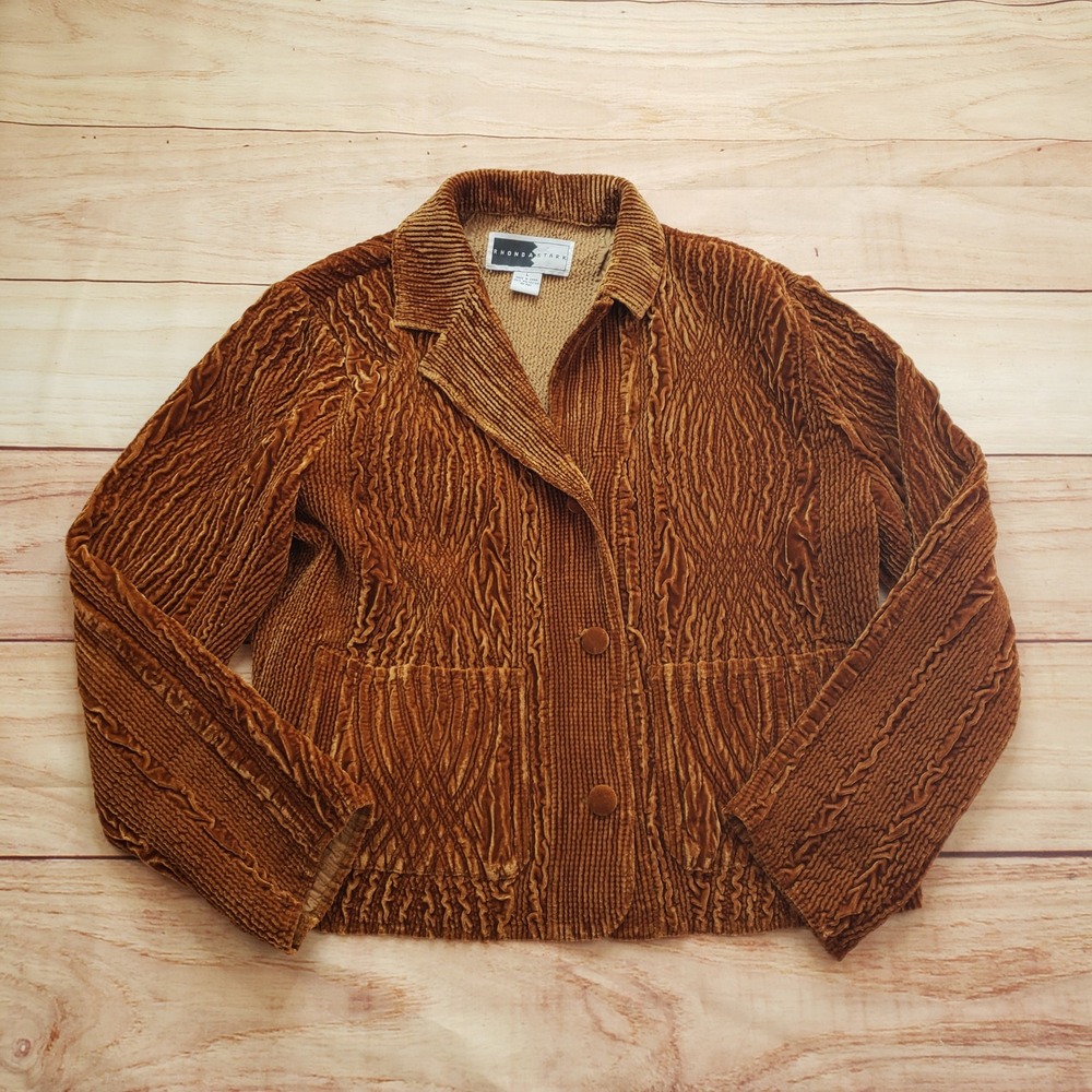 Rhonda Stark Jacket Womens L Brown Textured Corduroy Wavy Button Front Western
